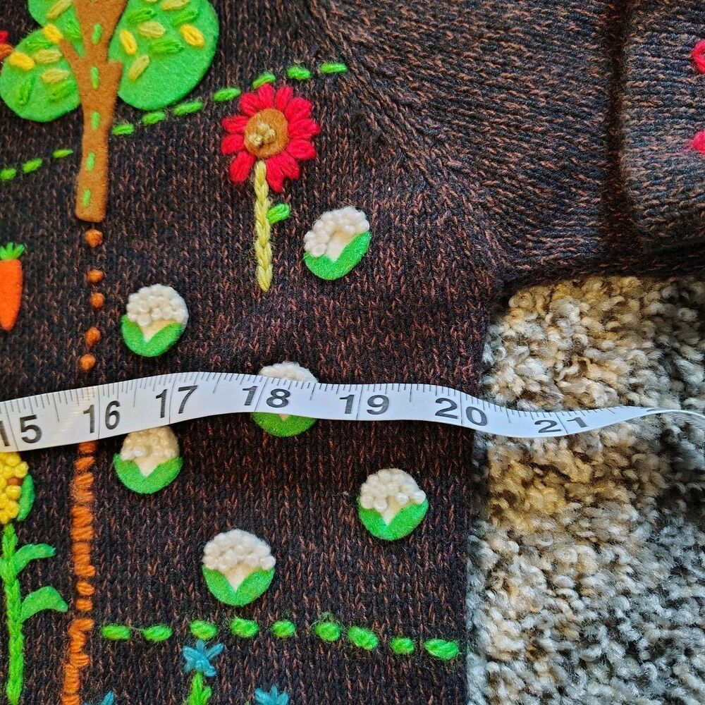 Vtg 90s Susan Bristol Farmcore Knit Cardigan M Sweater Cow Garden Cottagecore - Picture 6 of 11